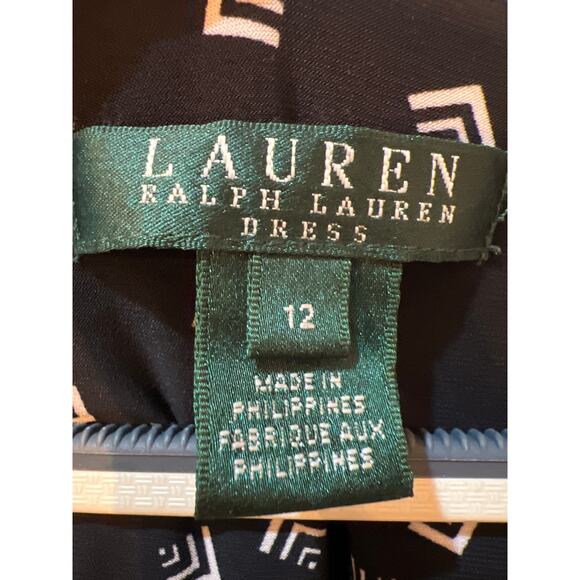 Ralph Lauren Black White Geometric Wrap Bodice Fit & Flare Dress Size 12 Career - Picture 5 of 11